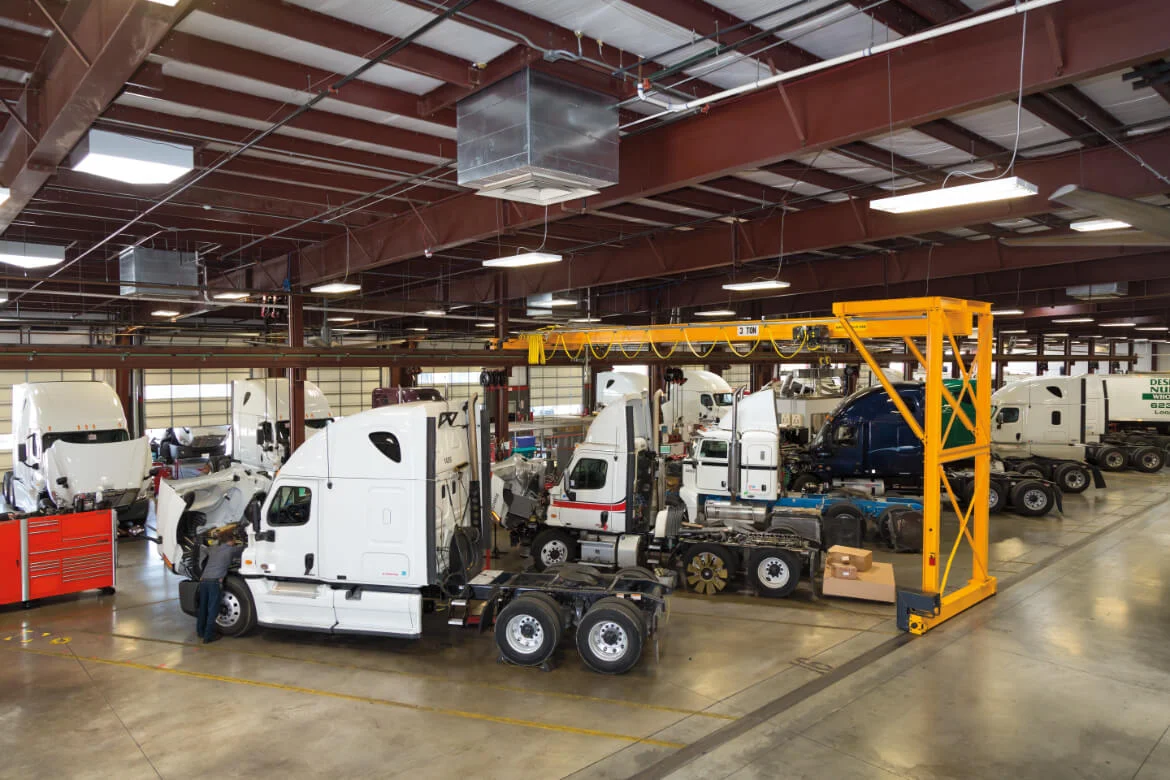 A pristine and modern service facility at Francis Canada Trucks, showcasing a well-organized workshop with state-of-the-art equipment.
