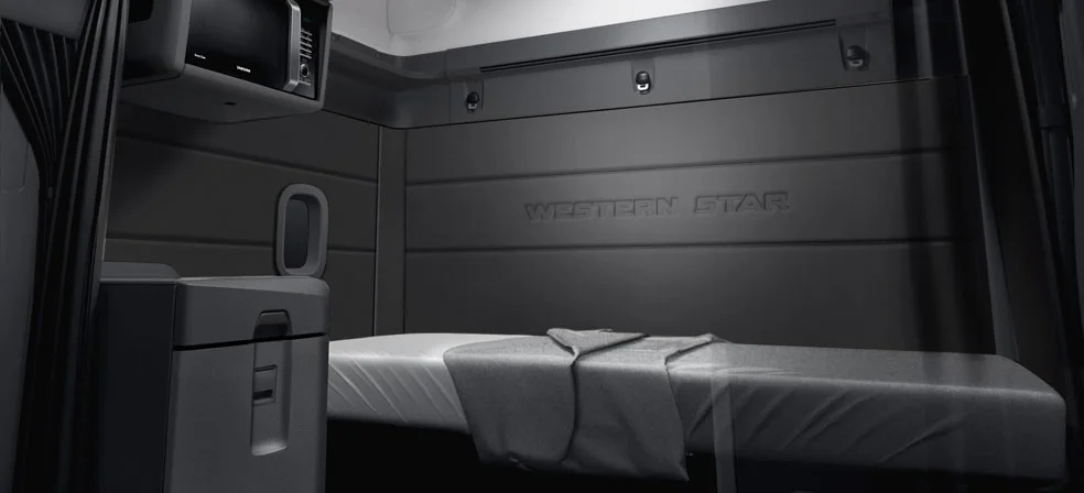 Charcoal Black Western Star X Series Sleeper Cabin Interior with Branded Wall Padding