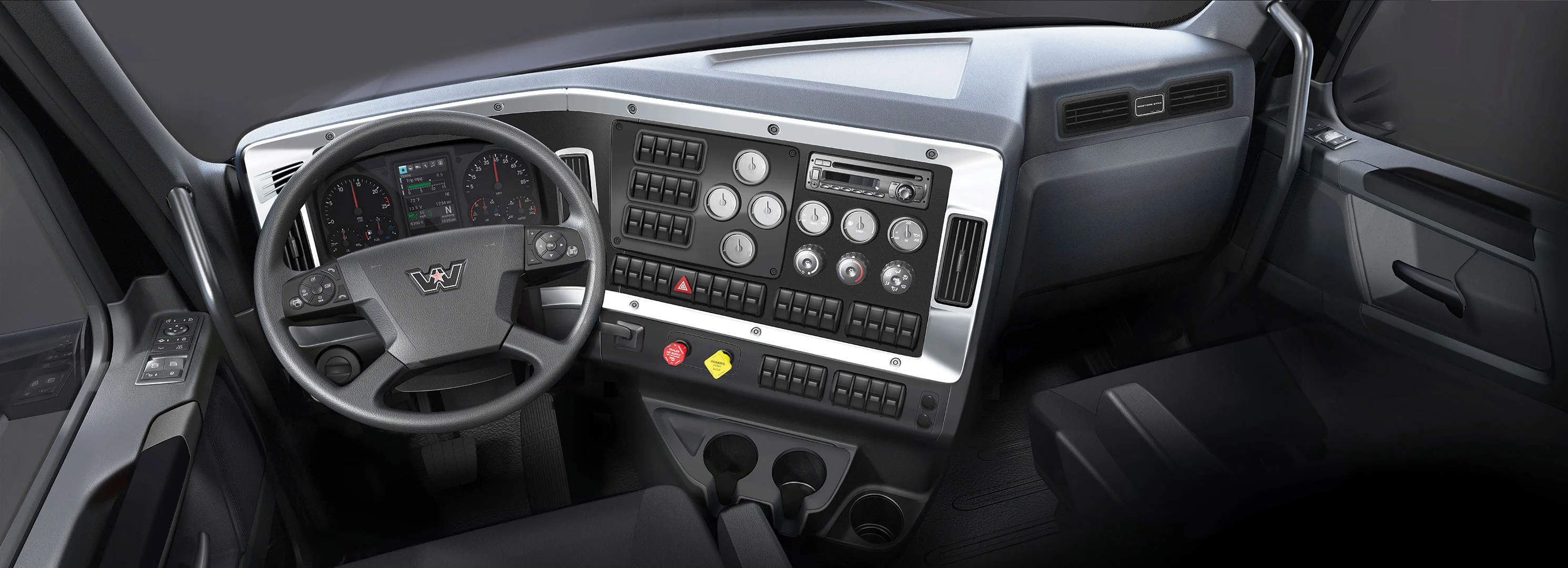 Western Star X Series Interior Dashboard View with Charcoal Black Finish