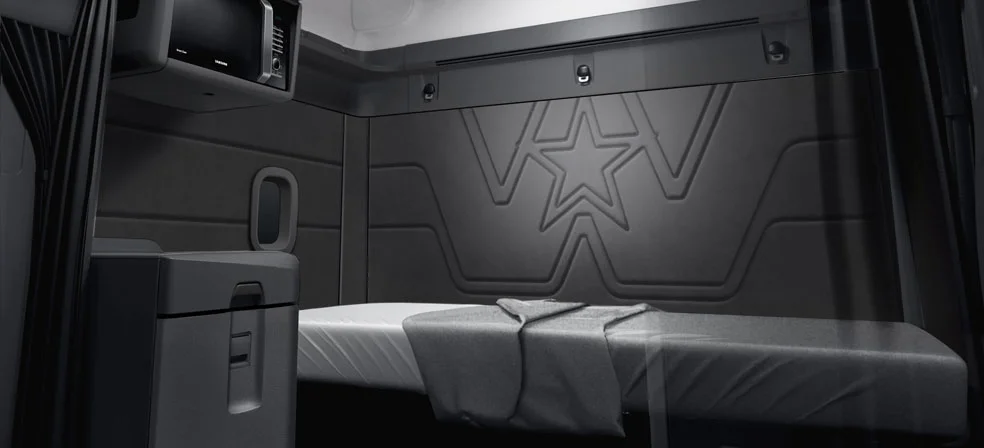 Charcoal Black Premium Western Star X Series Sleeper Cabin Interior with Branded Wall Padding