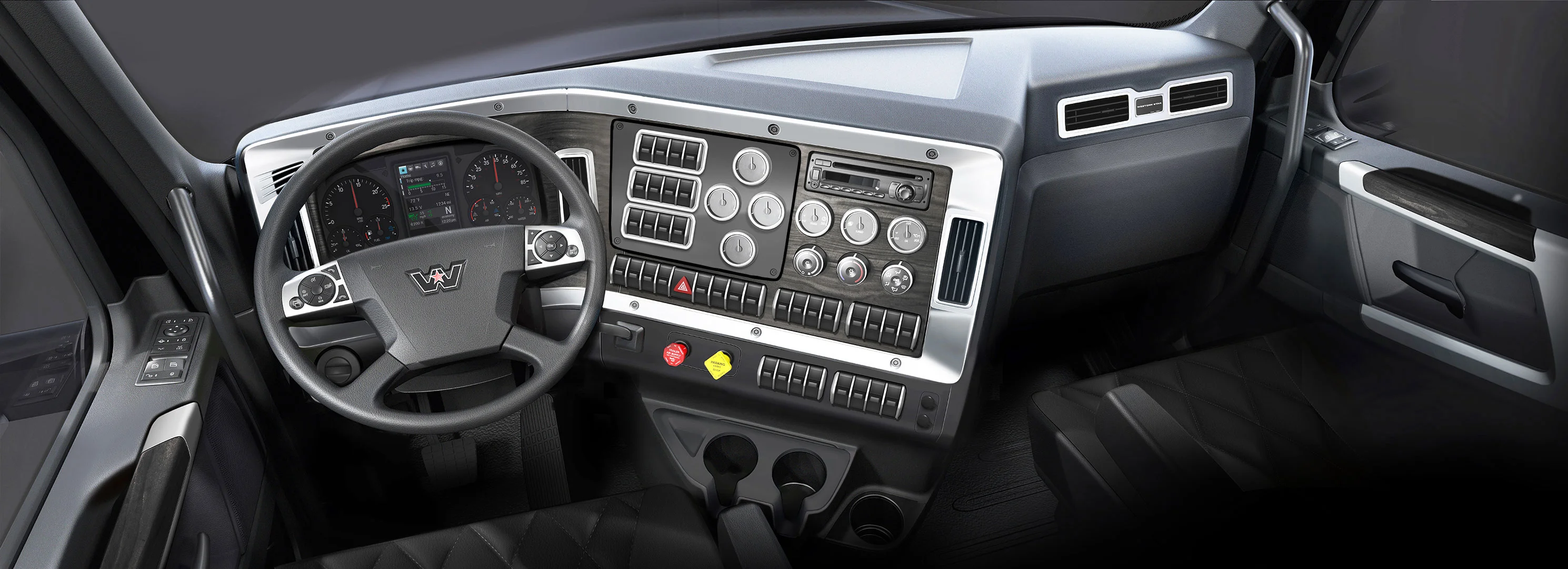 Western Star X Series Interior Dashboard View with Charcoal Black Premium Finish