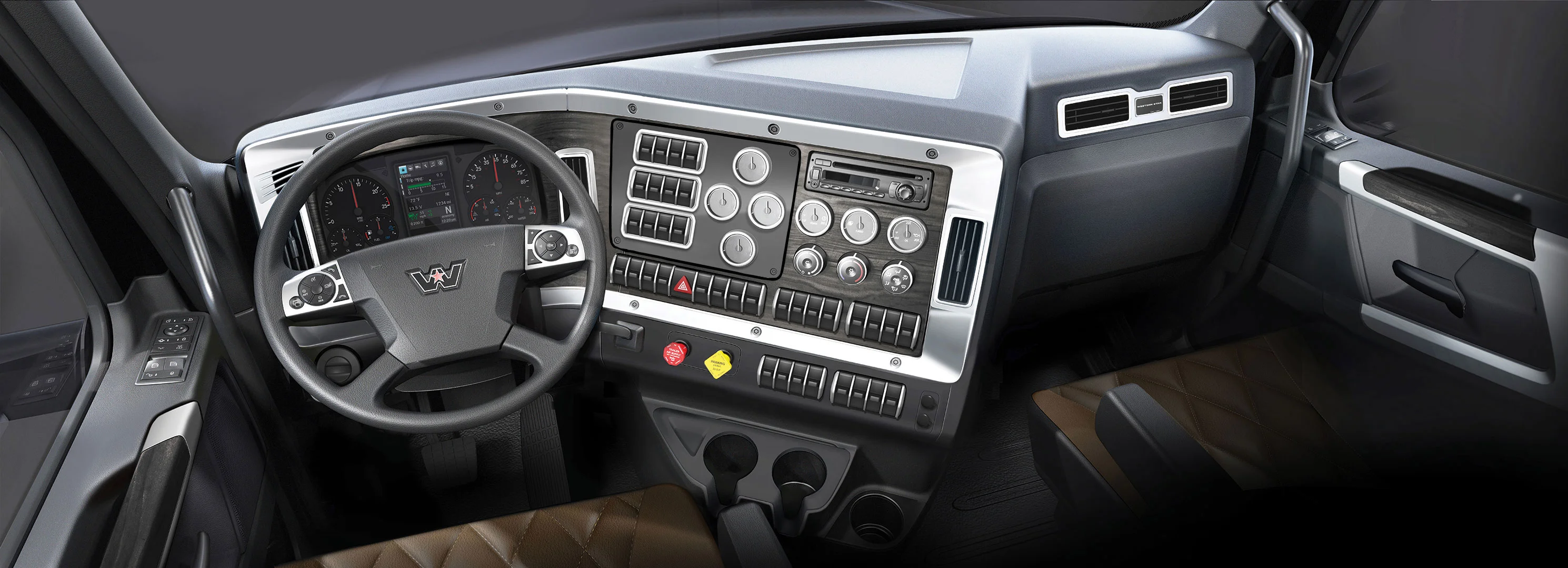 Western Star X Series Interior Dashboard View with Timber Brown Premium Finish