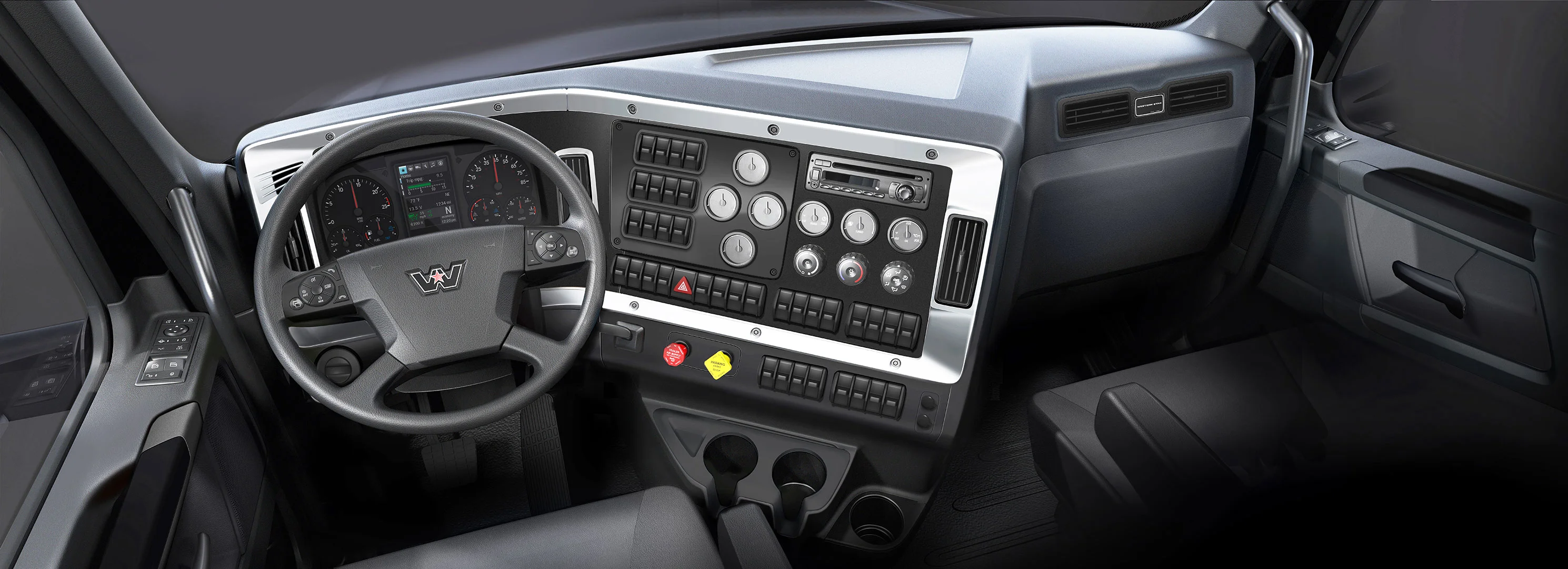 Western Star X Series Interior Dashboard View with Quarry Grey Finish