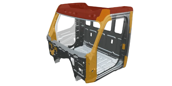 An illustration of the western star 49x cab, highlighting the reinforced steel and aluminum sections of the cab.